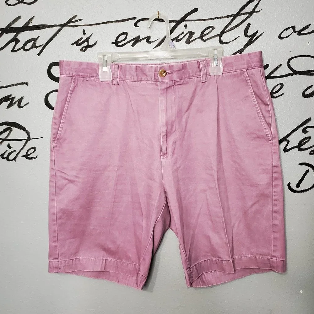 JOHNSTON & MURPHY Washed Chino Shorts, Flat Front, Rose, 38W